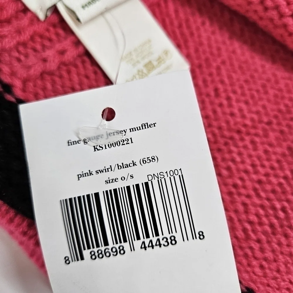 NEW Kate Spade Fine Gauge Jersey Knit Muffler Scarf Pink Swirl/Black Wool Blend